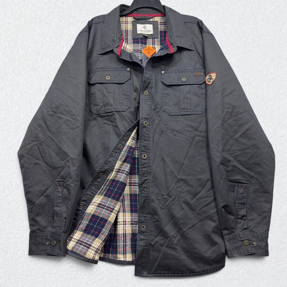 Legendary Whitetails Journeyman Shirt Jacket Mens 2XT Navy Plaid Lined Waxed NWT